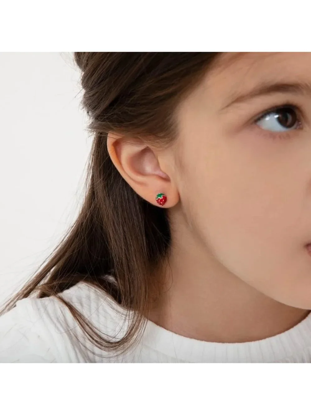Strawberry Stud Earrings for Kids - 925 Sterling Silver, Secure Screw Backs